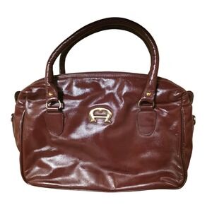 Vintage Etienne Aigner‎ Burgundy Leather Satchel Shoulder Handbag Gold Logo